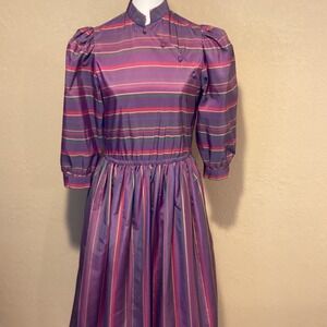 Vintage 80s Ronnie Heller‎ Designs MJ Purple Striped Dress, Union Made, Size 6
